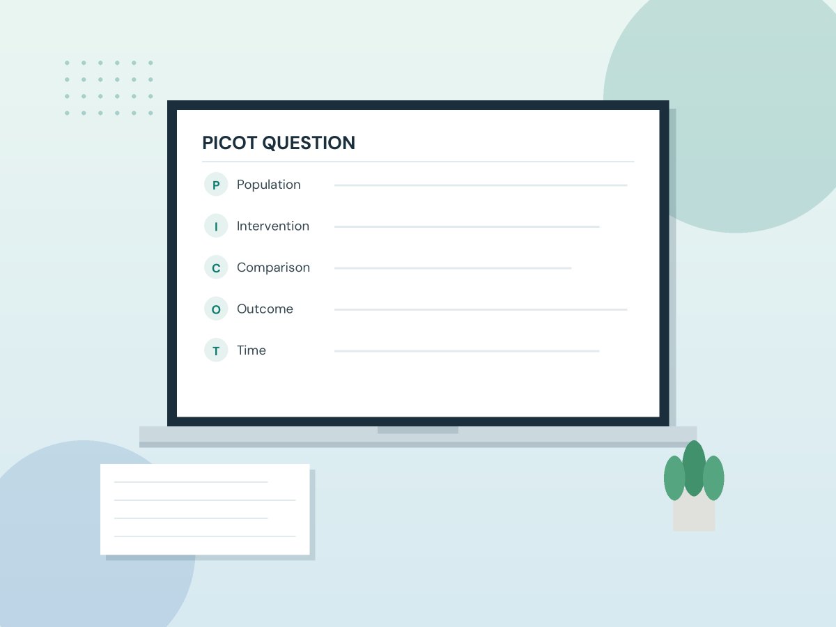 PICOT question framework displayed on a laptop screen