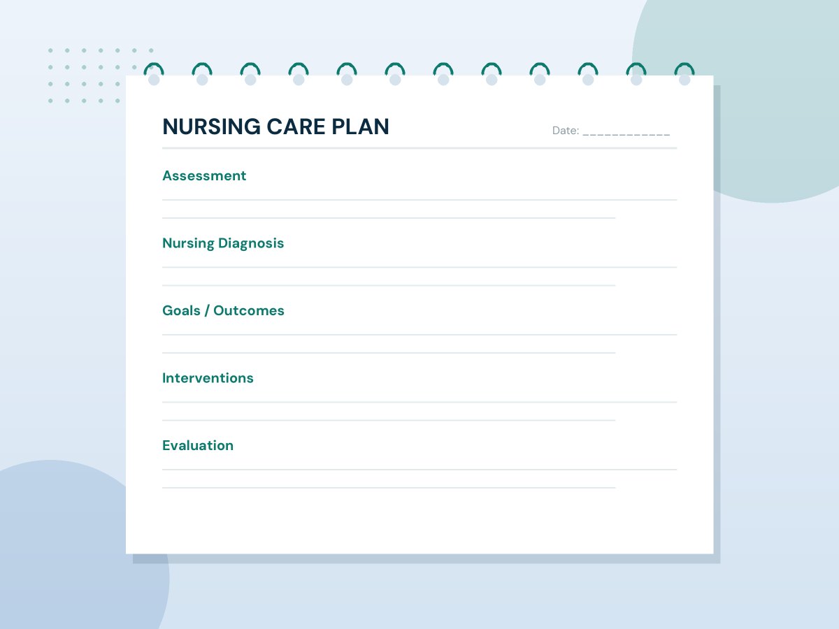 Nursing care plan template with labeled sections and ruled lines